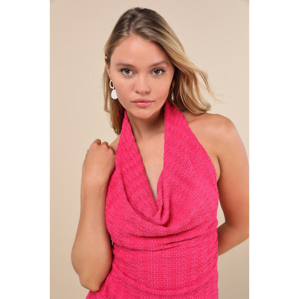 Lulus Cove Fuchsia Textured Cowl Halter Top Pink - Size XS